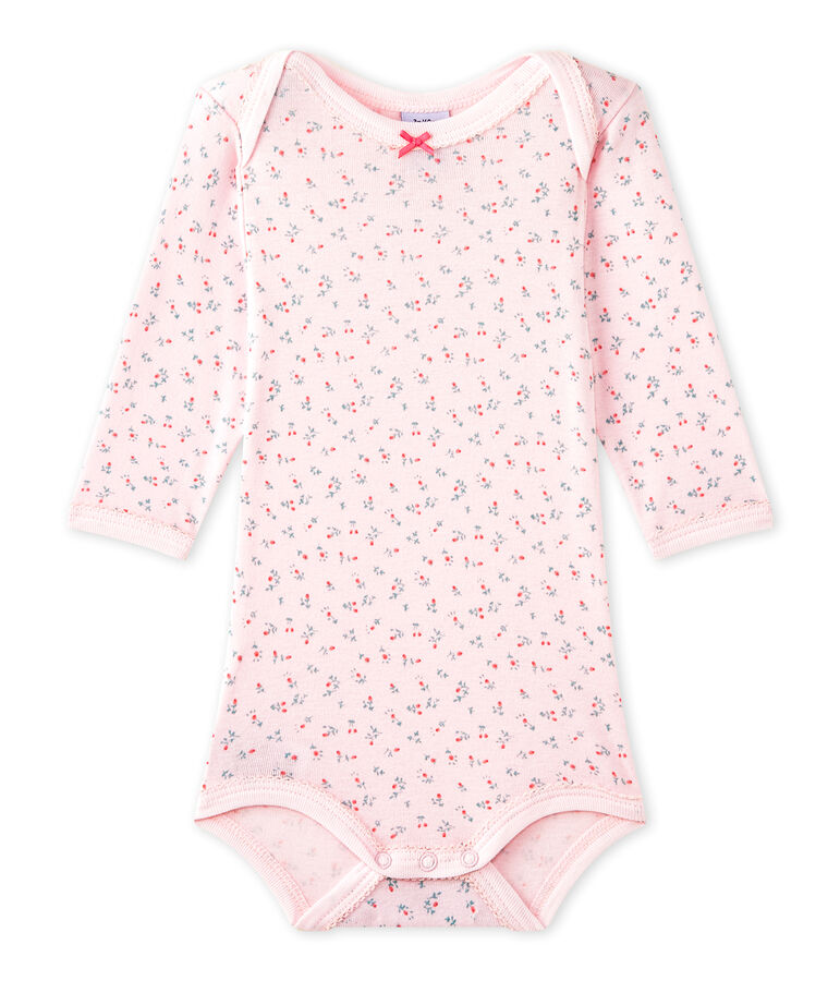 Body b&eacute;b&eacute; fille manches longues imprim&eacute; rose VIENNE/blanc MULTICO