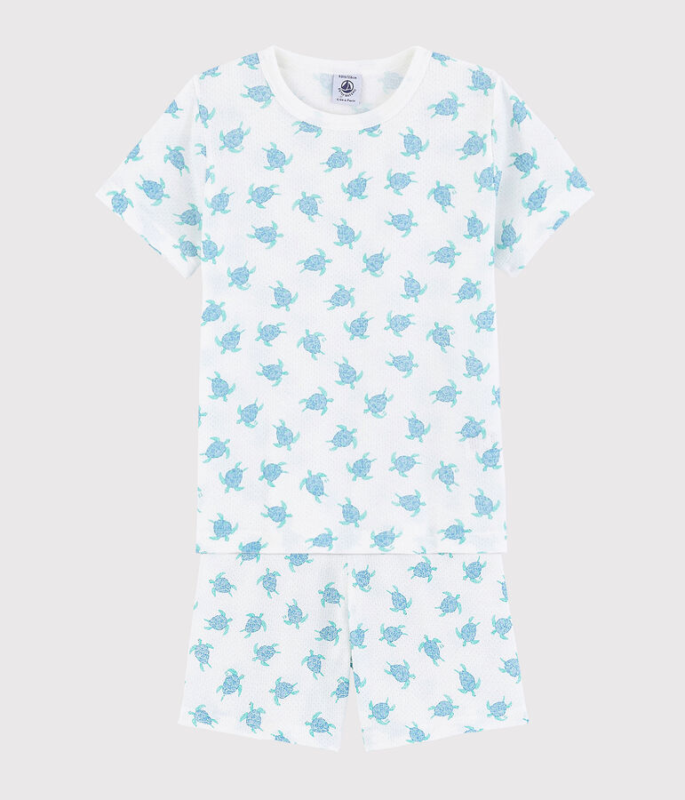 Pyjacourt tortues petit gar&ccedil;on-petite fille en coton ultra l&eacute;ger blanc MARSHMALLOW/blanc MULTICO