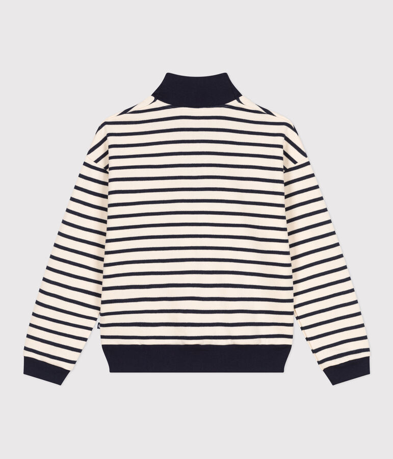 Sweatshirt col camionneur en molleton gratt&eacute; femme blanc AVALANCHE/bleu SMOKING