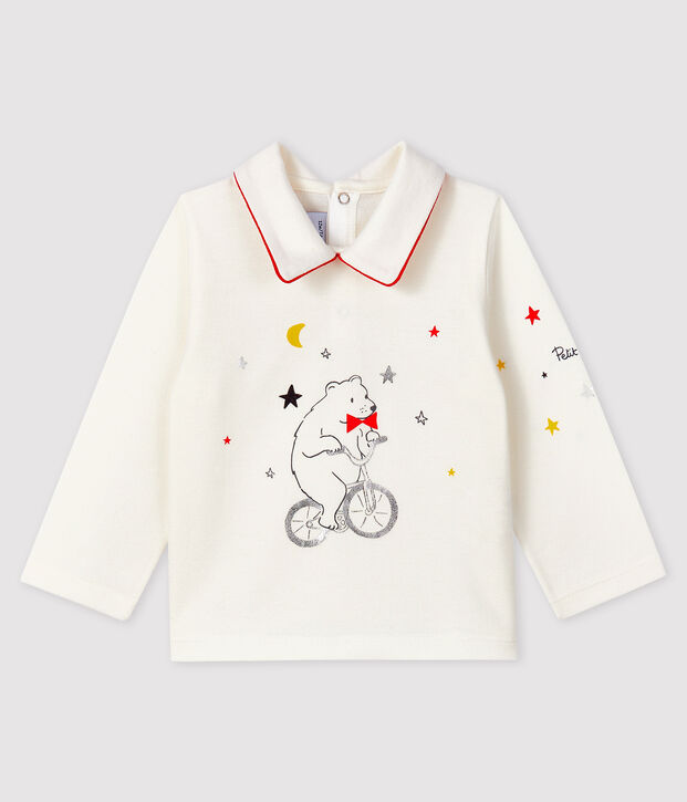 Tee-shirt avec col polo b&eacute;b&eacute; gar&ccedil;on blanc
