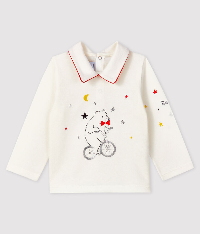 Tee-shirt avec col polo b&eacute;b&eacute; gar&ccedil;on blanc MARSHMALLOW
