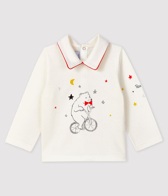 Tee-shirt avec col polo bébé garçon blanc MARSHMALLOW
