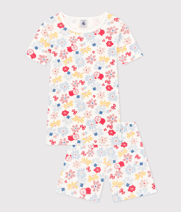 Pyjama short ajust&eacute; en coton imprim&eacute; fleurs enfant blanc/multicouleur