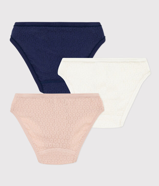 Lot de 3 culottes unies en coton ajour&eacute; petite fille multicouleur