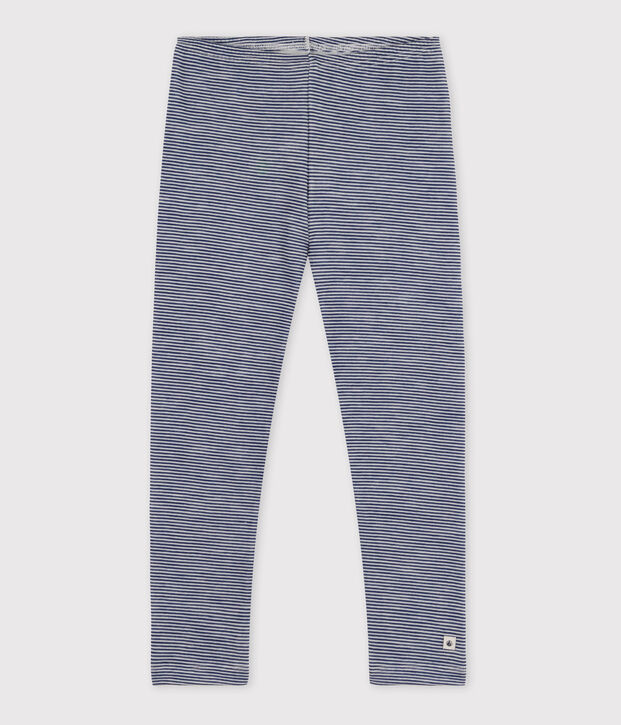 Legging milleraies petite fille/petit gar&ccedil;on en laine et coton bleu/blanc