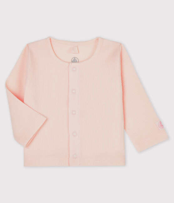 Cardigan bébé en côte 2x2 en coton biologique rose FLEUR