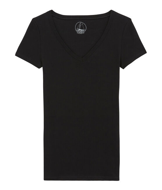 Tee-shirt manches femme courtes en coton léger noir NOIR