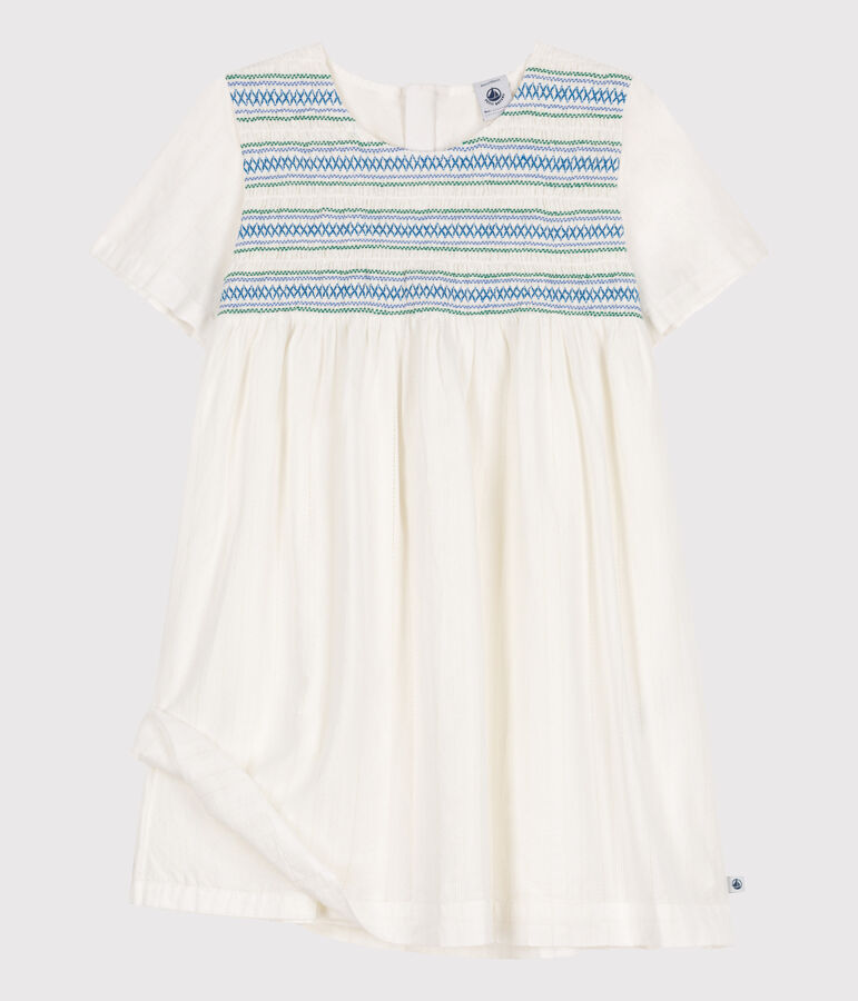 Robe enfant en coton manches courtes blanc ECUME