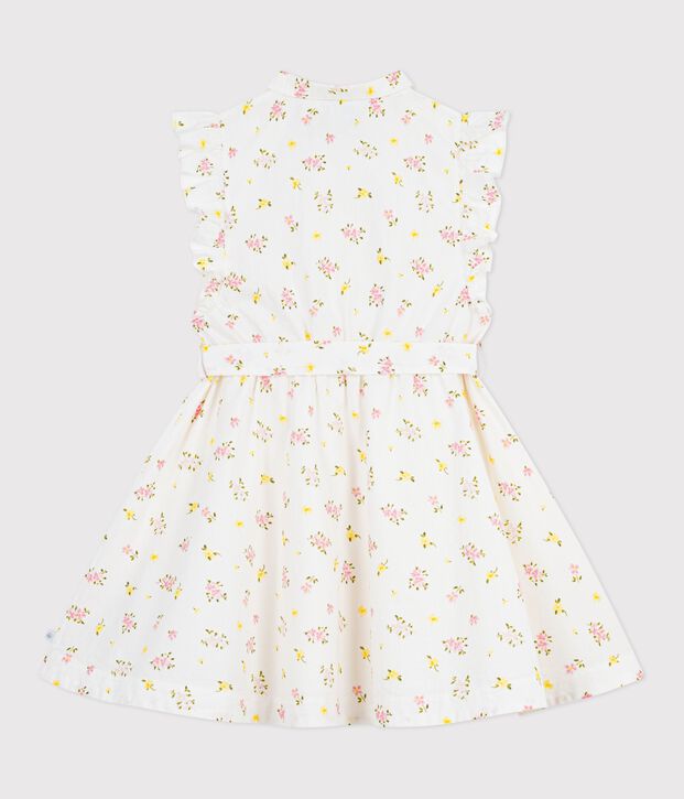 Robe sans manches enfant en coton imprim&eacute;e fleurs blanc/multicouleur