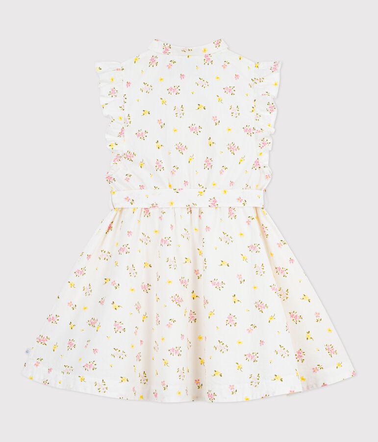 Robe sans manches enfant en coton imprim&eacute;e fleurs blanc MARSHMALLOW/blanc MULTICO