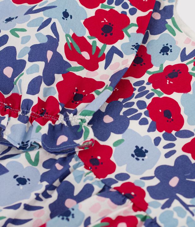 Blouse enfant en coton manches longues imprim&eacute;e fleurs blanc/multicouleur
