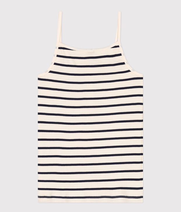 Chemise &agrave; bretelles en coton Femme &eacute;cru/bleu