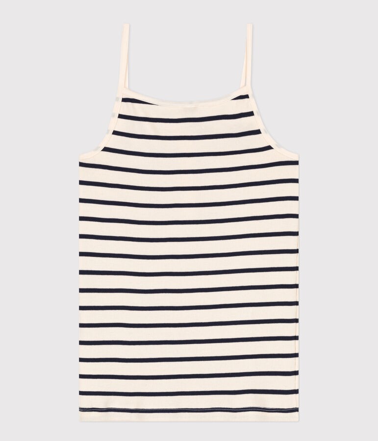 Chemise &agrave; bretelles en coton Femme &eacute;cru/bleu