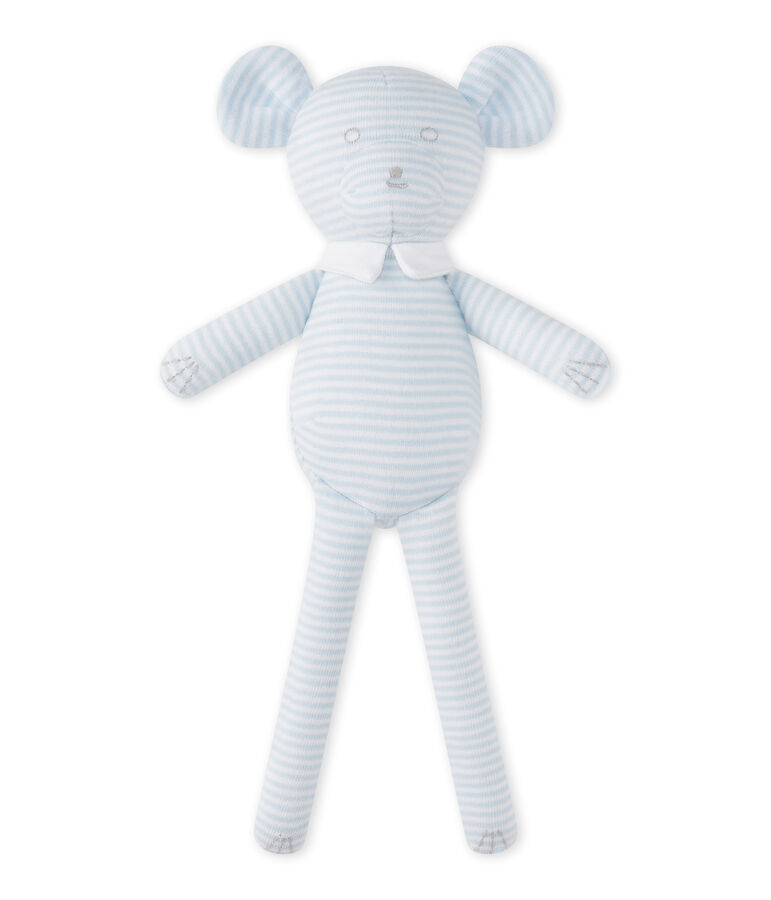 Doudou ourson ray&eacute; milleraies bleu FRAICHEUR/blanc ECUME CN