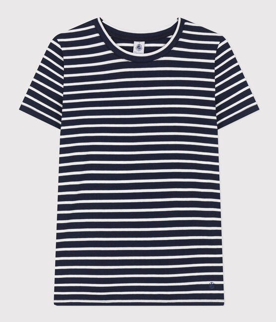 Tee-shirt LE DROIT col rond en coton Femme bleu SMOKING/blanc MARSHMALLOW