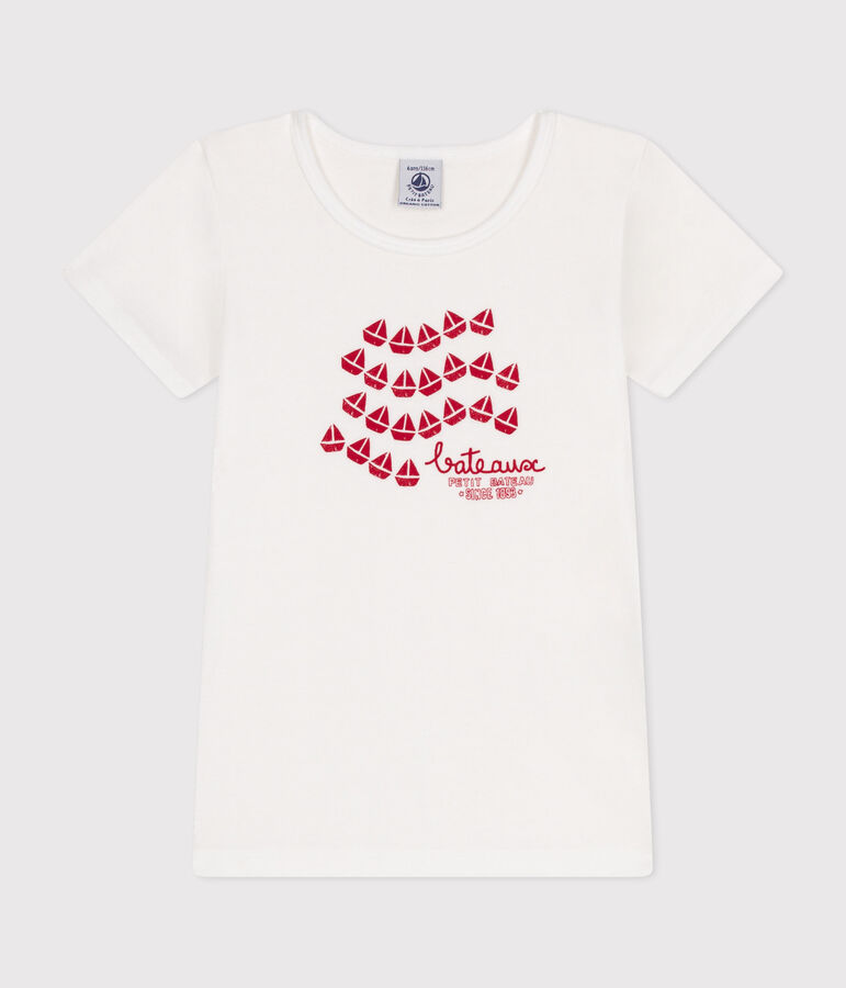 Tee-shirt enfant en coton manches courtes blanc ECUME