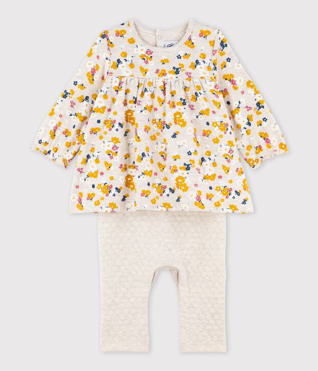 Combinaison longue b&eacute;b&eacute; fille beige/multicouleur