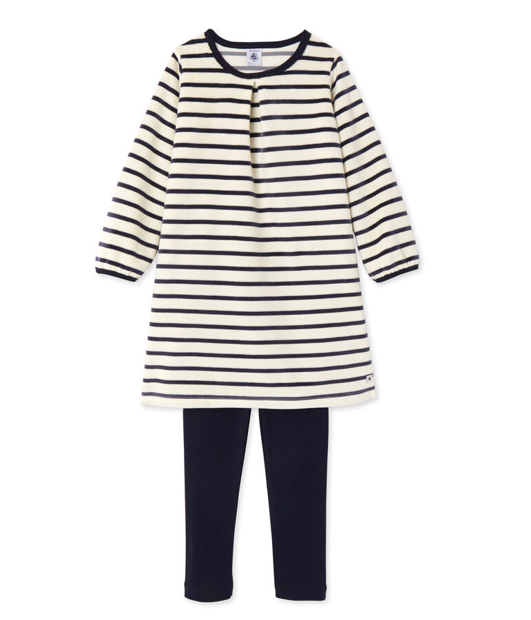 Chemise de nuit fille &agrave; bouclette velours beige COQUILLE/bleu SMOKING