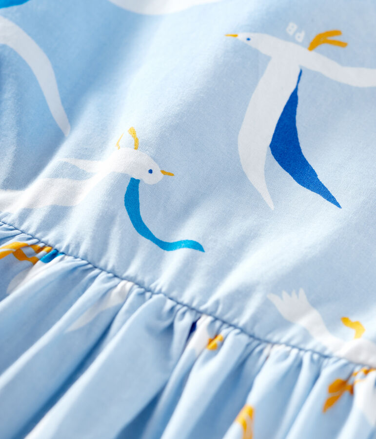 Robe manches courtes en popeline b&eacute;b&eacute; fille bleu JASMIN/blanc MULTICO