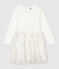 Robe manches longues coton et tulle enfant fille blanc MARSHMALLOW/gris ARGENT