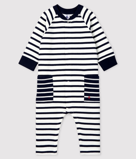 Combinaison longue en jersey bébé fille/garçon blanc MARSHMALLOW/bleu SMOKING