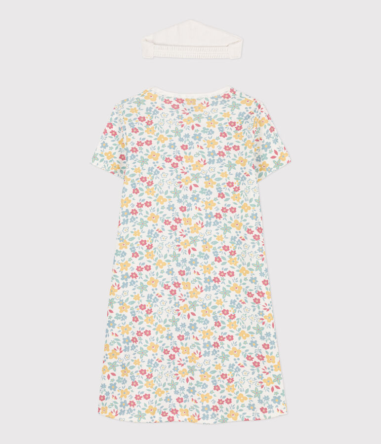 Chemise de nuit fleurs avec couronne en coton petite fille blanc MARSHMALLOW/blanc MULTICO
