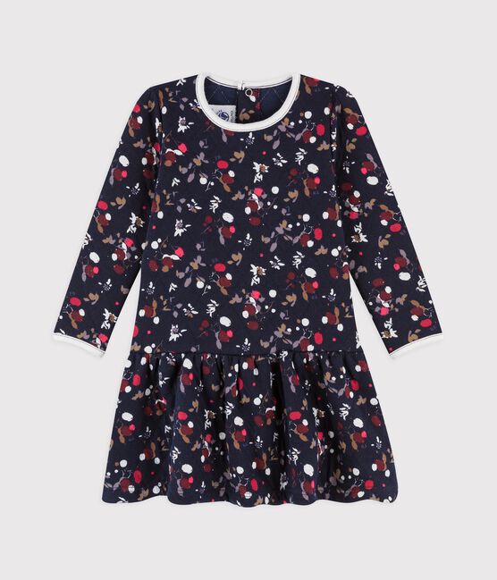 Robe manches longues en coton bébé. bleu SMOKING/blanc MULTICO