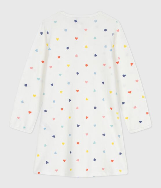 Chemise de nuit enfant en coton manches longues imprimé cœurs blanc MARSHMALLOW/blanc MULTICO