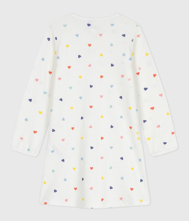 Chemise de nuit enfant en coton manches longues imprim&eacute; c&oelig;urs blanc/multicouleur