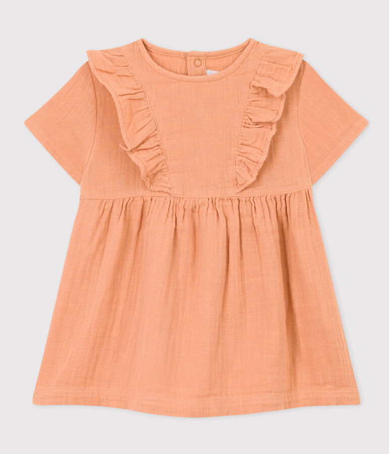 Robe manches courtes en gaze de coton b&eacute;b&eacute; rose SIENNA