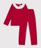 Pyjama enfant en velours c&ocirc;tel&eacute; uni &agrave; collerette rouge