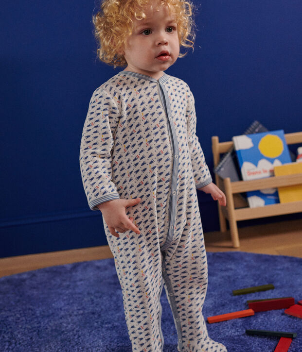Pyjama en velours imprim&eacute; fus&eacute;es b&eacute;b&eacute; blanc/multicouleur