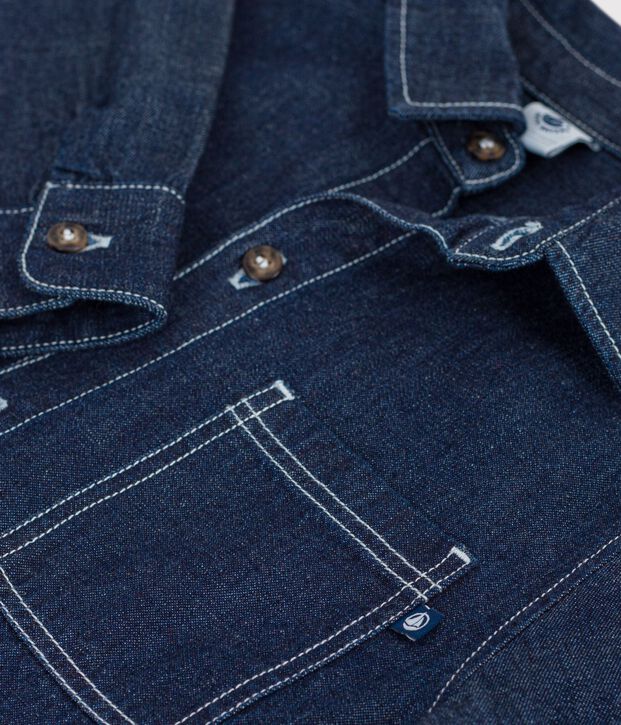 Chemise enfant en denim uni bleu