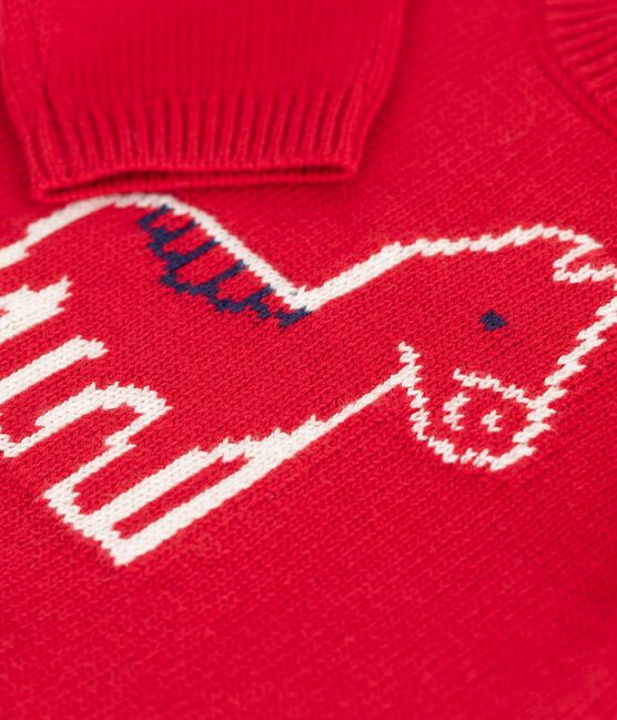 Pull bébé en tricot laine et coton à motif cheval rouge TERKUIT/ AVALANCHE