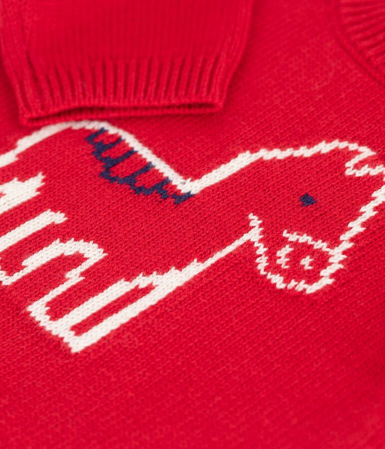 Pull b&eacute;b&eacute; en tricot laine et coton &agrave; motif cheval rouge TERKUIT/ AVALANCHE