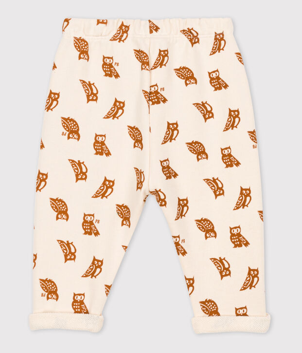 Pantalon b&eacute;b&eacute; imprim&eacute; hiboux en molleton &eacute;cru/marron