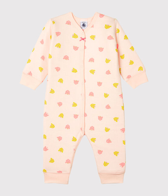Dors Bien sans pieds bébé fille en côte ouatinée rose FLEUR/blanc MULTICO