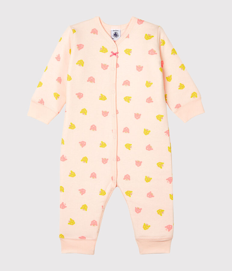 Dors Bien sans pieds b&eacute;b&eacute; fille en c&ocirc;te ouatin&eacute;e rose FLEUR/blanc MULTICO