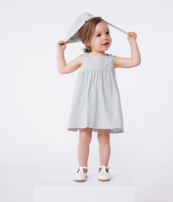Robe bébé en coton sans manches rayée MARSHMALLOW/BRUT Petit Bateau