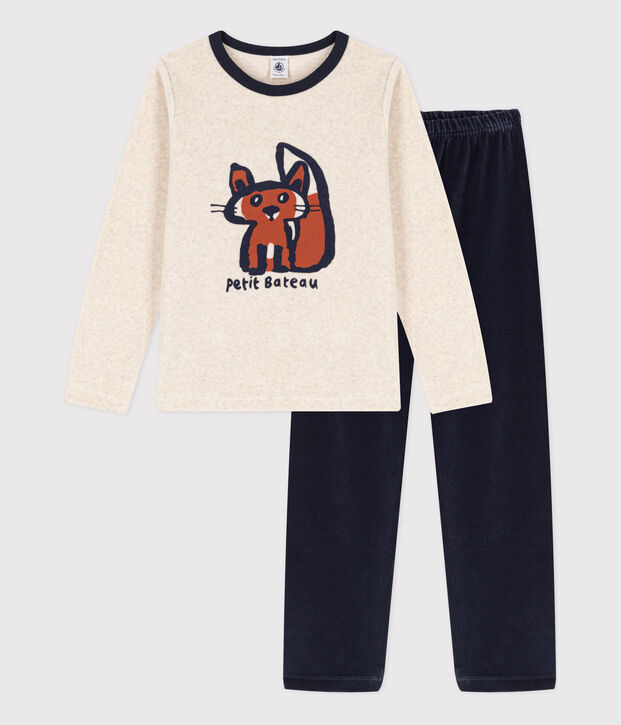 Pyjama renard en velours enfant bleu/multicouleur