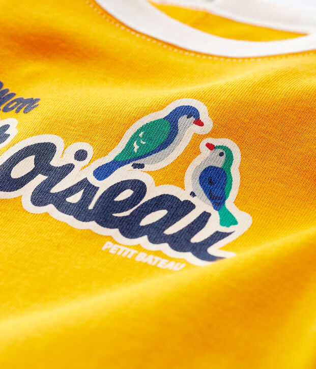 Tee-shirt manches courtes en coton b&eacute;b&eacute; gar&ccedil;on jaune/blanc