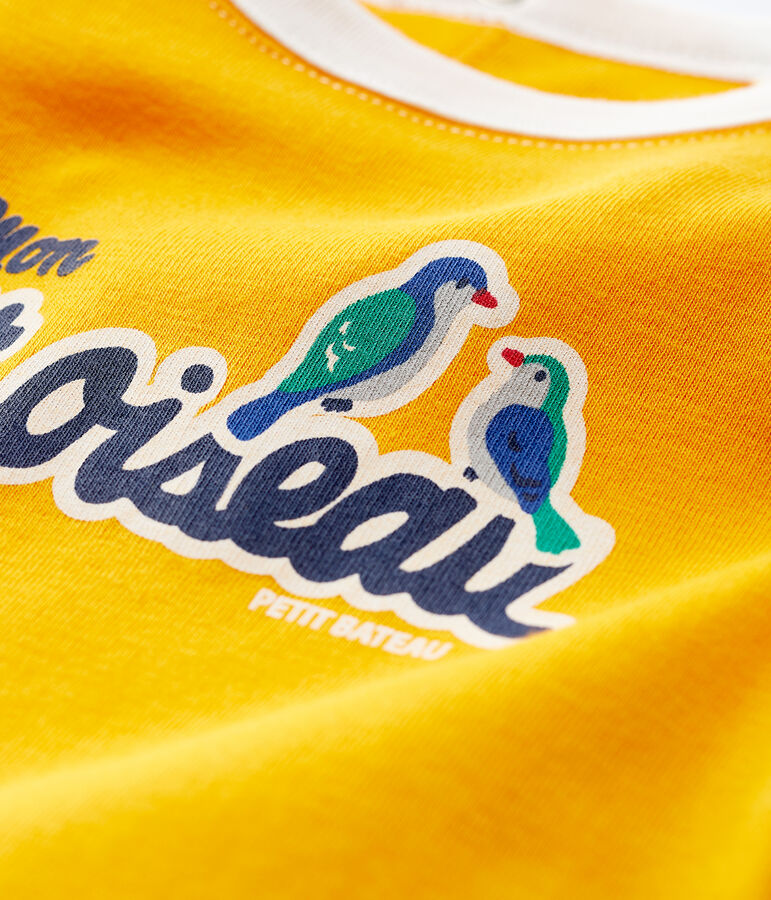 Tee-shirt manches courtes en coton b&eacute;b&eacute; gar&ccedil;on jaune TEHONI/blanc MARSHMALLOW