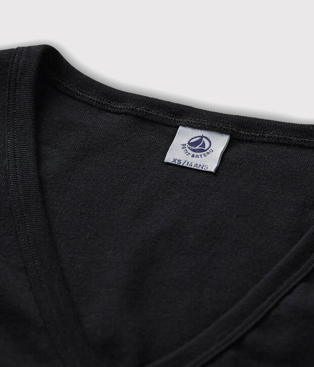 T-shirt col V iconique en coton Femme bleu marine