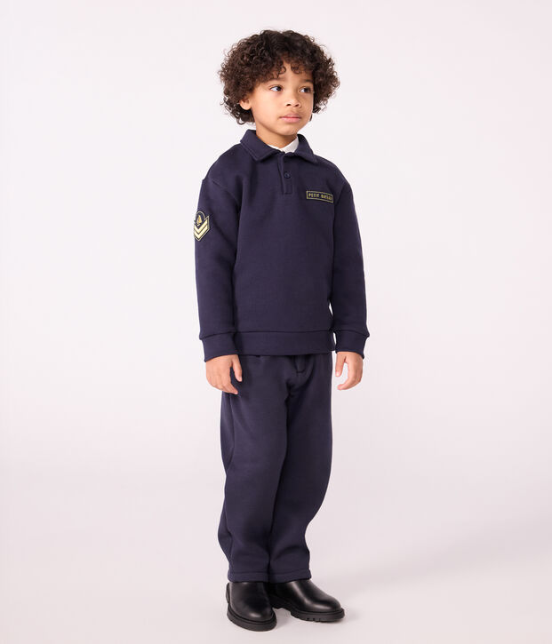 Sweatshirt esprit polo enfant en coton uni bleu