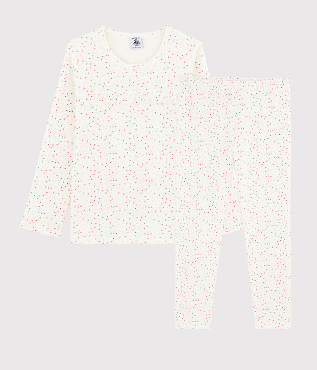 Pyjama pois multico petite fille en coton biologique blanc/multicouleur