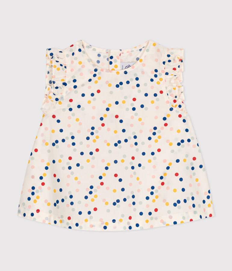 Blouse sans manche en popeline b&eacute;b&eacute; blanc MARSHMALLOW/blanc MULTICO