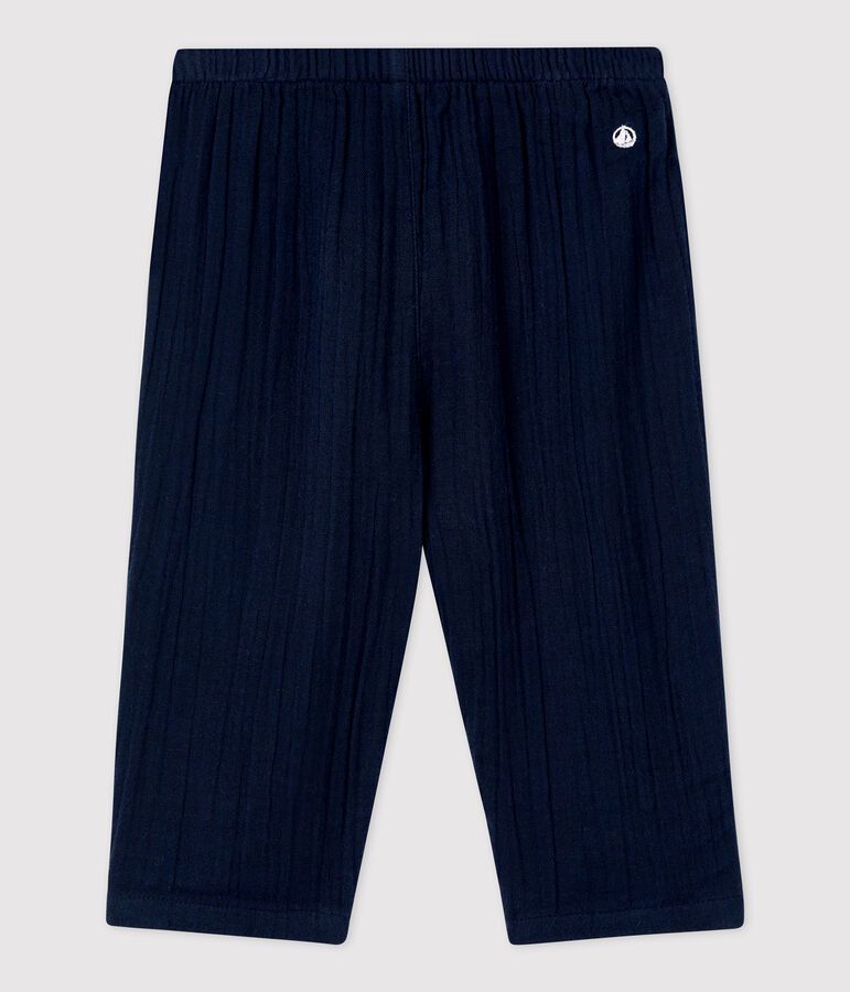 Pantalon en gaze de coton bio b&eacute;b&eacute; bleu SMOKING