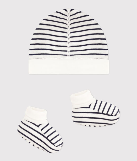 Lot de bonnet et chausson bébé en coton marinière  variante 1