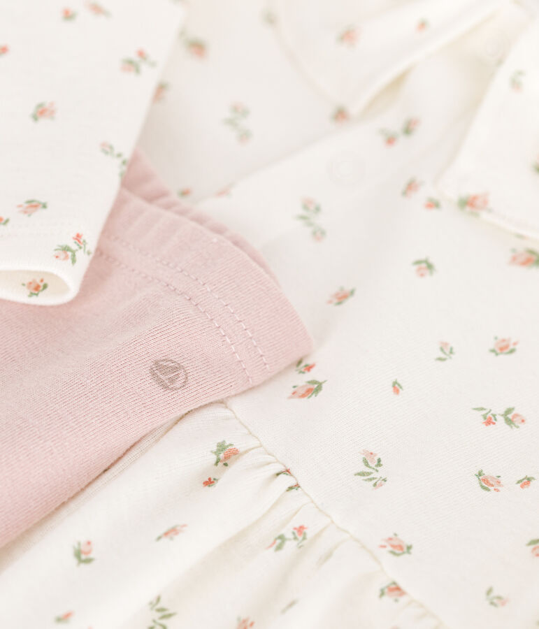 Ensemble robe manches longues et legging en coton b&eacute;b&eacute; blanc MARSHMALLOW/blanc MULTICO