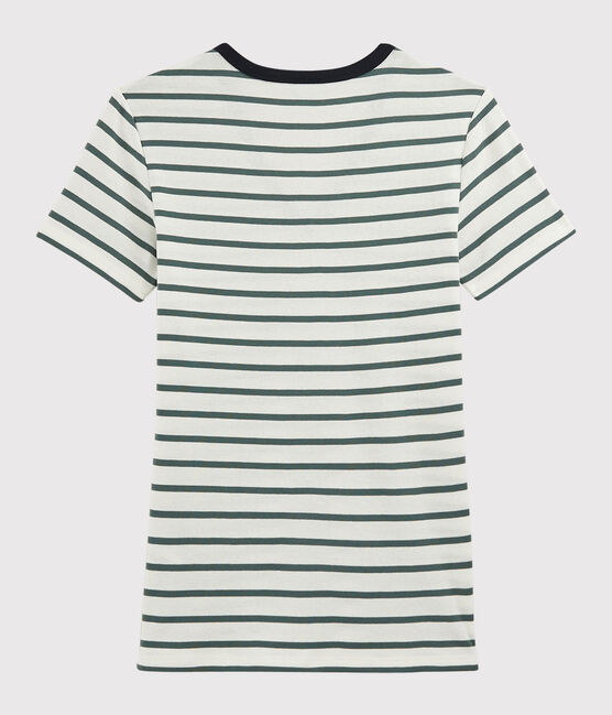 T-shirt col V iconique en coton Femme blanc MARSHMALLOW/vert VALLEE